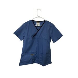 Urbane Scrubs Scrub Top V-Neck Short Sleeve Medical‎ Uniform Blue Small
